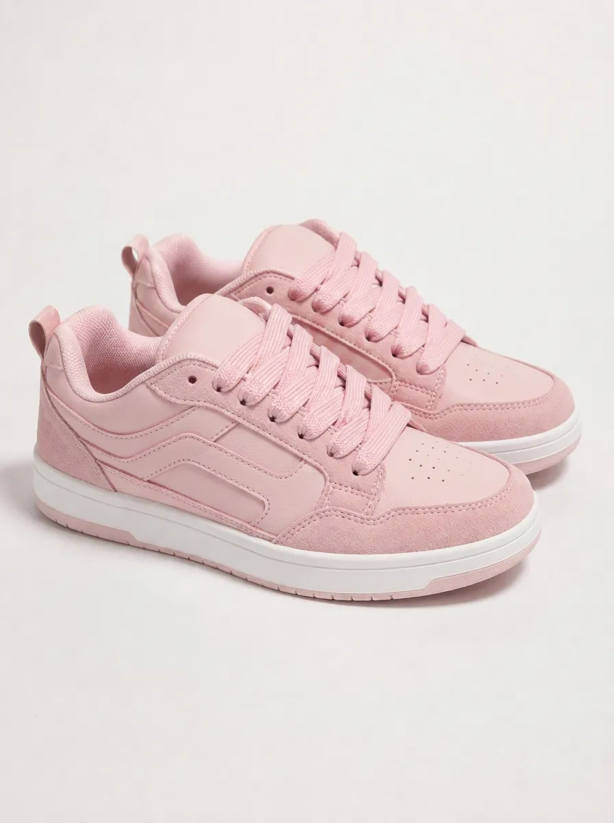 Women's Casual Pastel Pink Suede Leather Sneakers