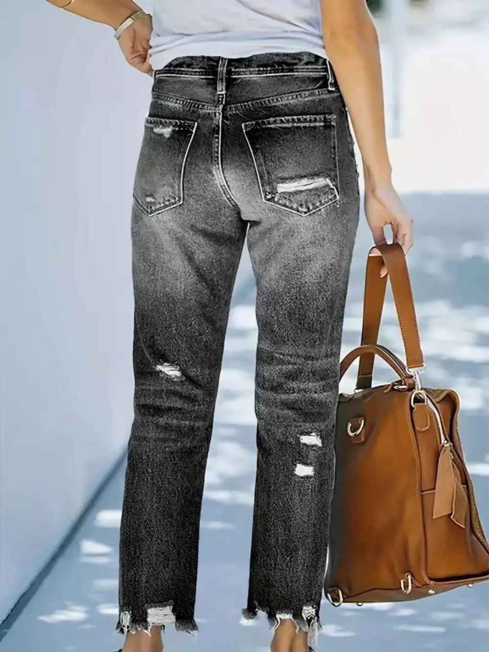 Soft Straight Leg Distressed Denim Jeans