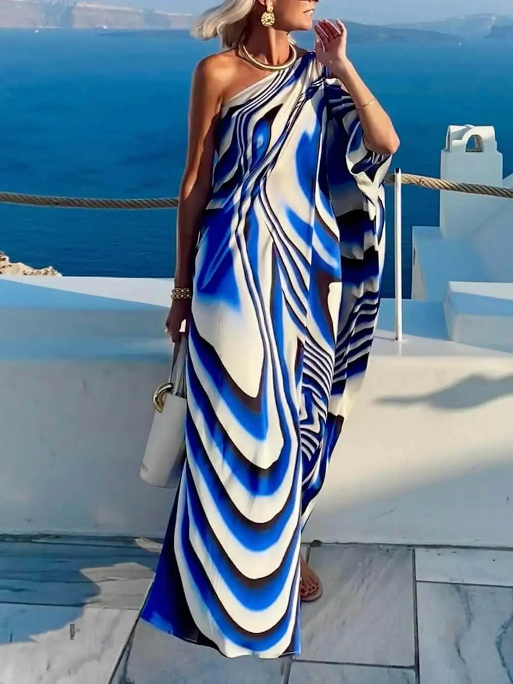 Print Cutout One Shoulder Maxi Dress