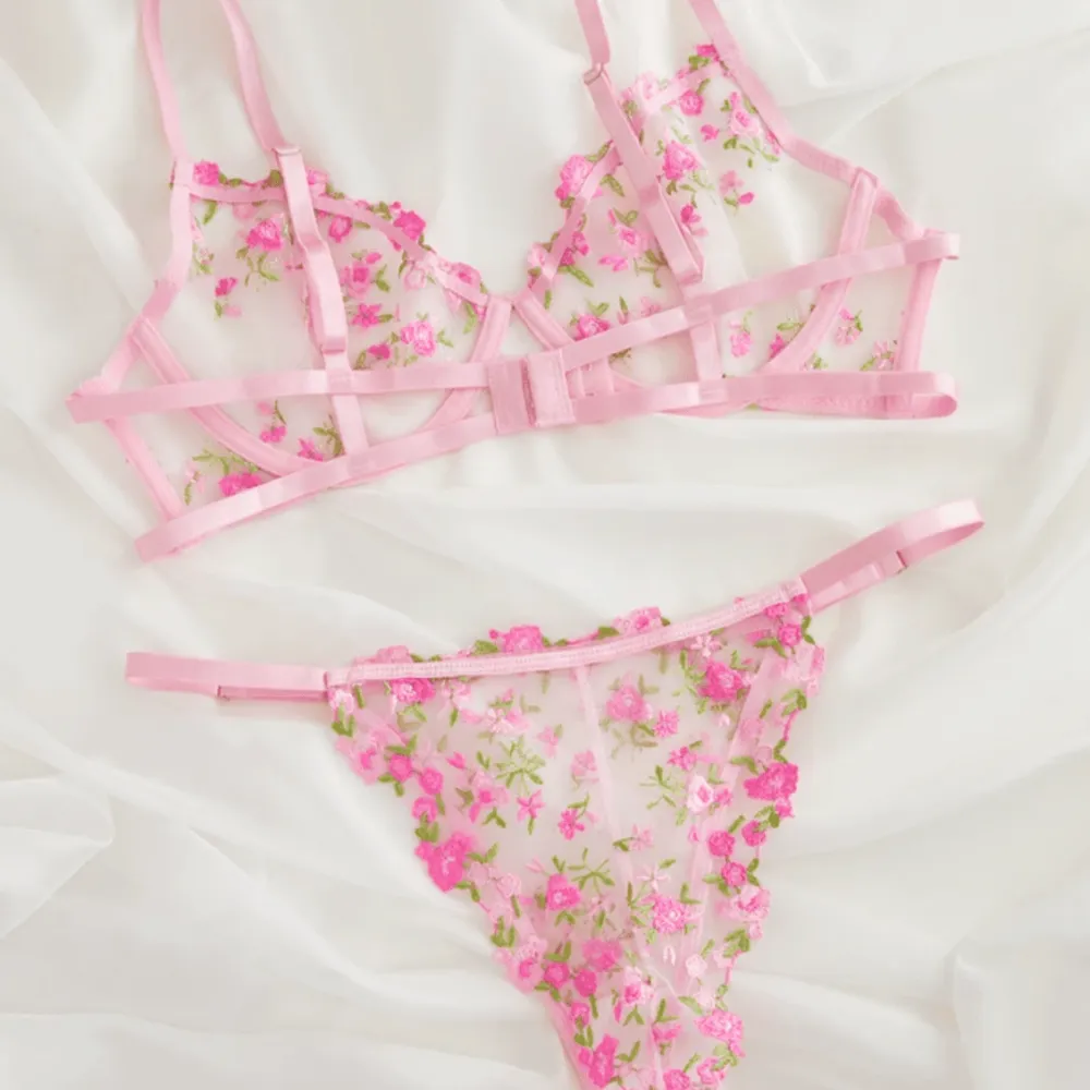 Classic Floral Embroidered Sheer Lingerie Set