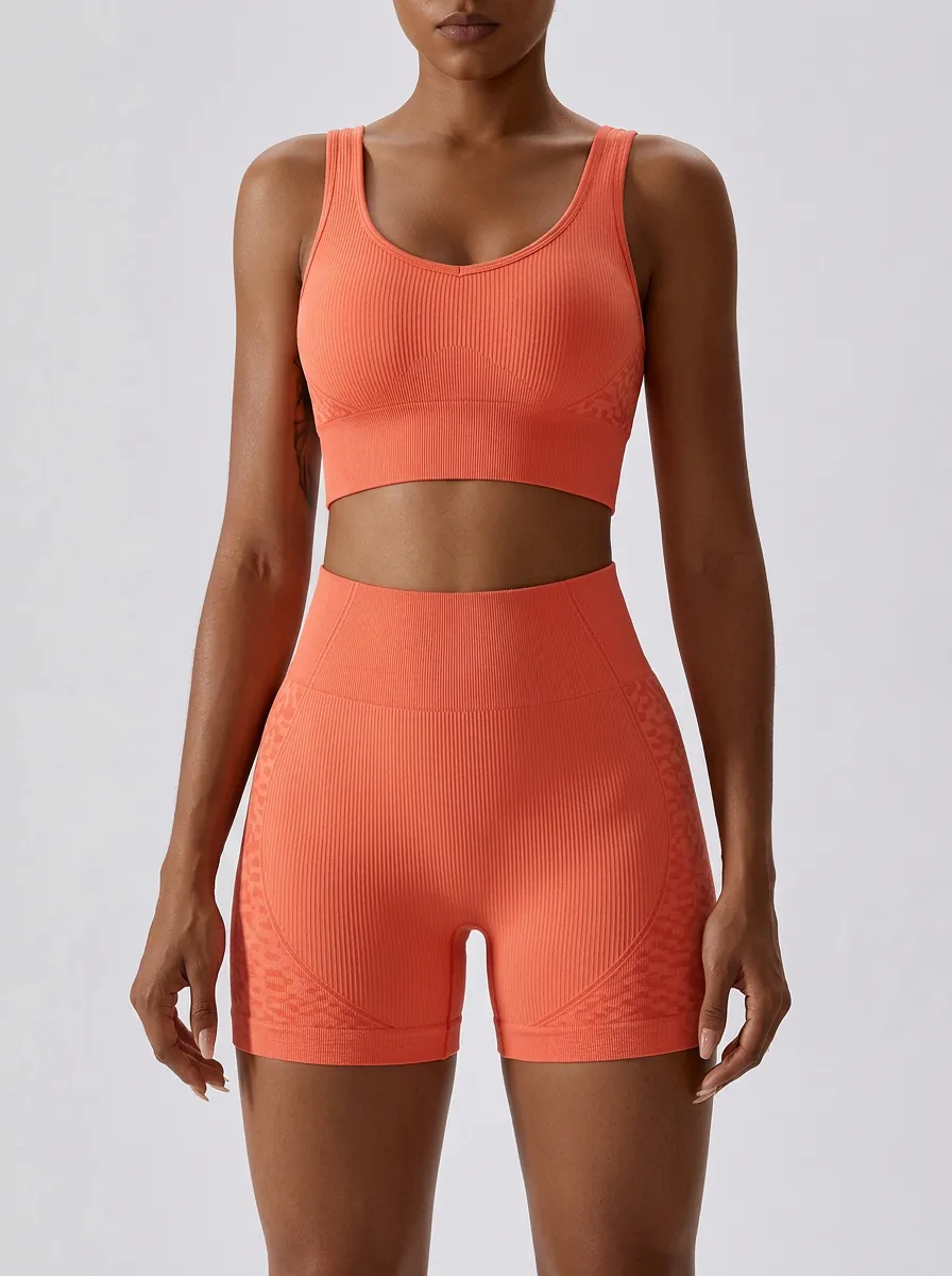 Easy-Wear Ribbed Texture Style Women's Tank Top And Sports Shorts Set