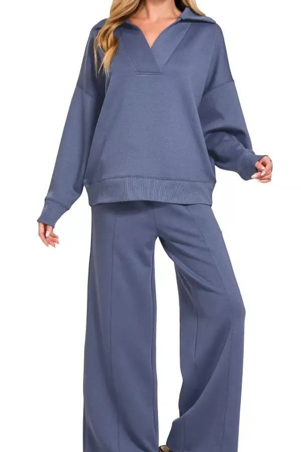 Refined Scuba Collared Pullover & Center Seam Pants Set
