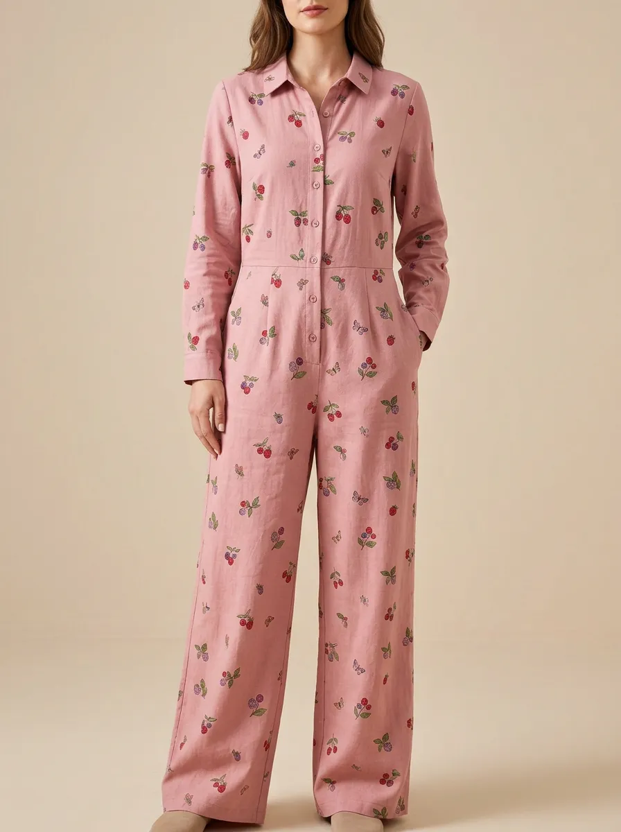 Women's Graphic-Print Long-Sleeve Jumpsuit