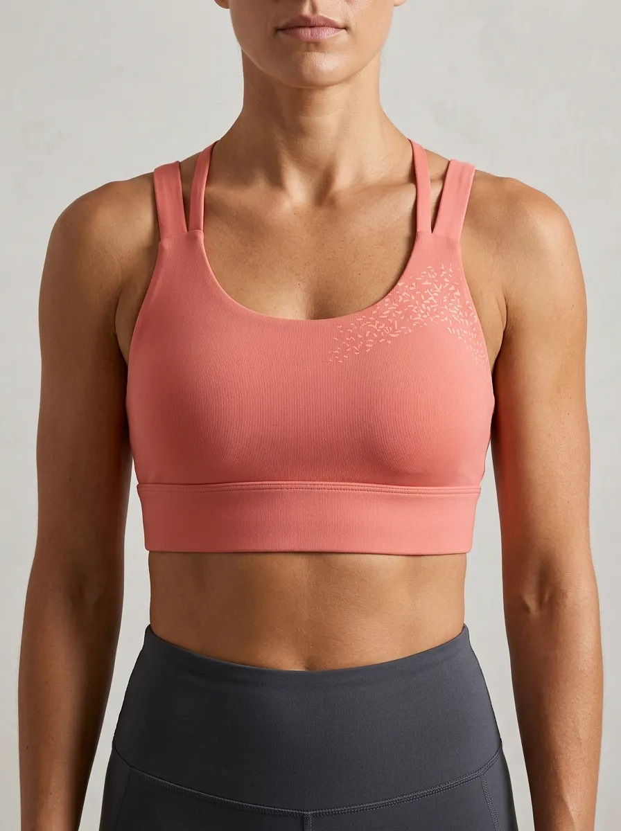 Scoop Neck Geometric Detail Ribbed Texture Women's Sports Bra