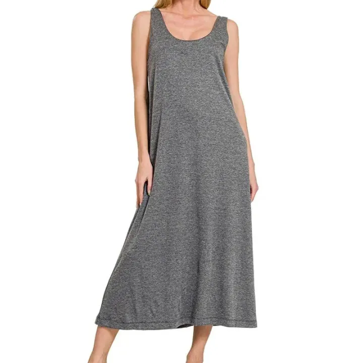 Strap French Terry Twisted Strap Midi Dress