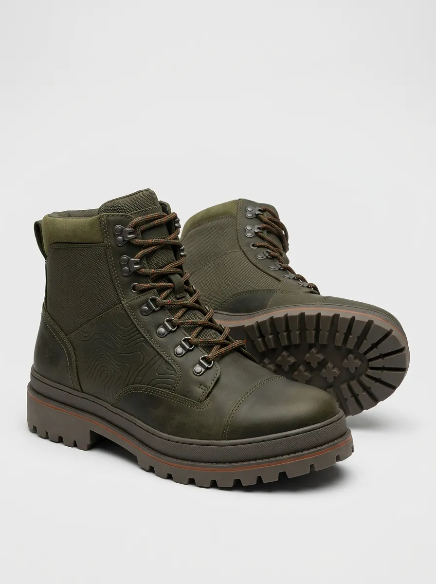 Unisex Classic Outdoor Hiking Topographic Print Work Boots