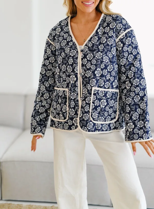 Printed Quilted Textured Jacket
