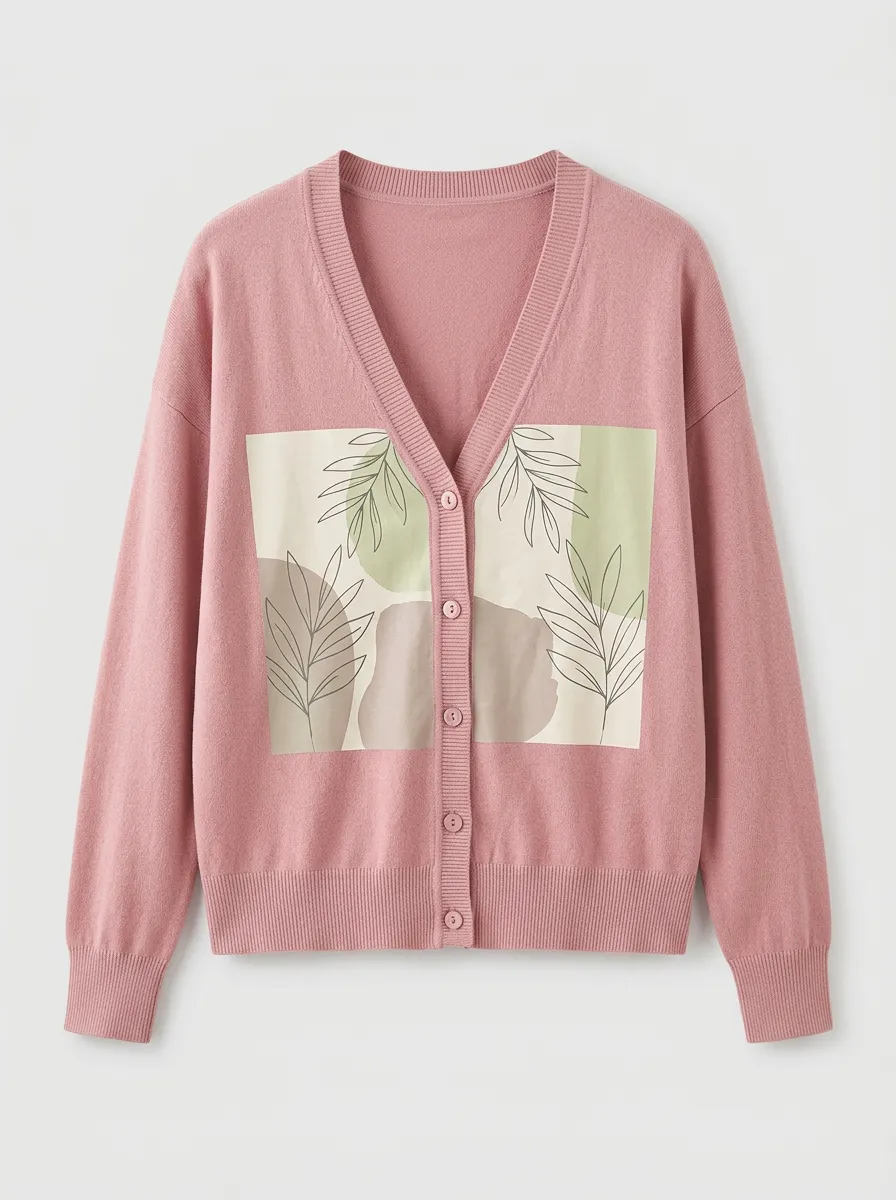 Women's V-Neck Button-Front Graphic Colorblock Cardigan