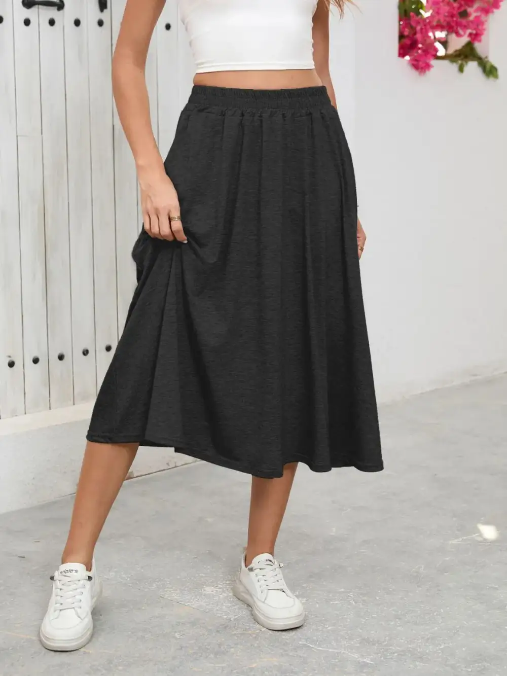 Everyday Elastic Waist Pocket Skirt
