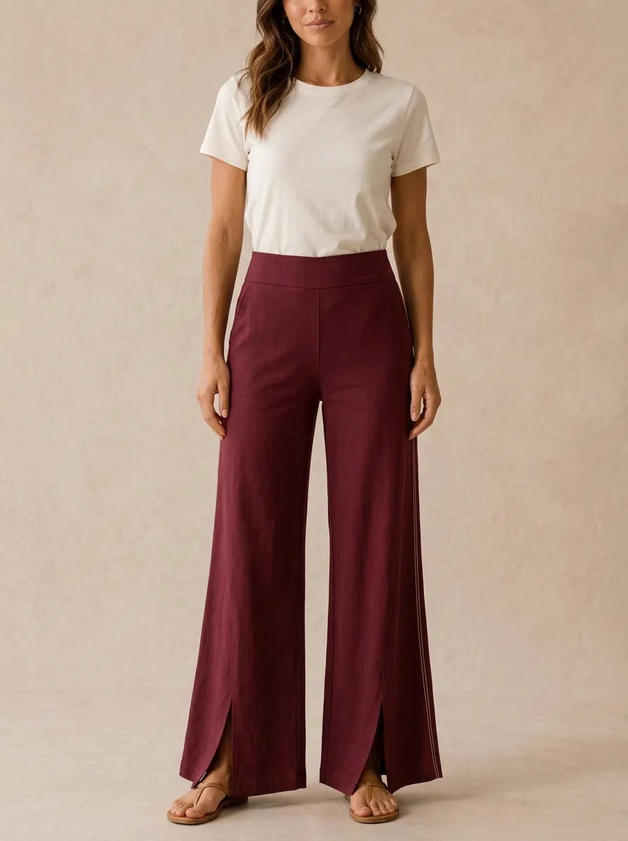 Women's High-Rise Wide-Leg Trousers with Side Slits
