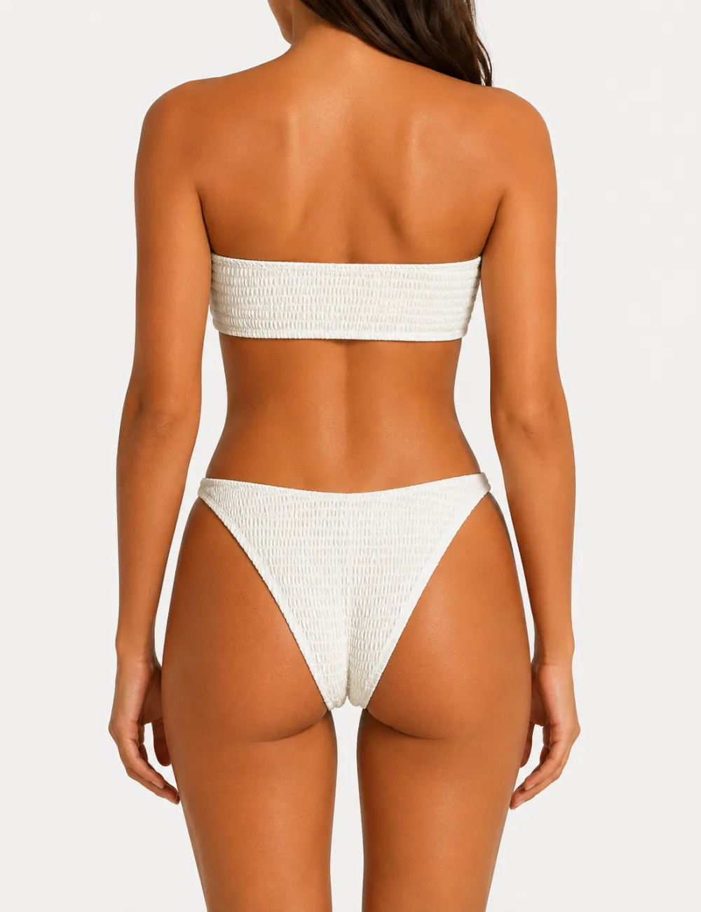 Solid Color Smocked Seashell Bandeau Bikini Set