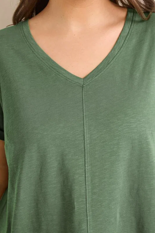 Soft Khaki V-Neck Cotton T-Shirt detail 3