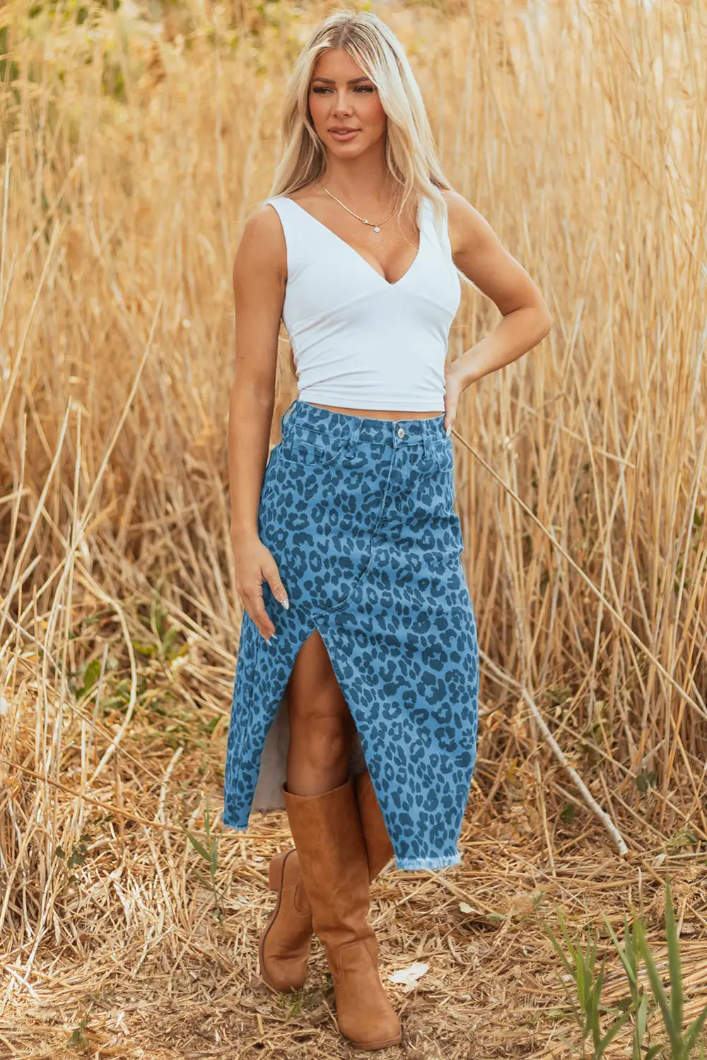 Tailored Denim Printed Skirt
