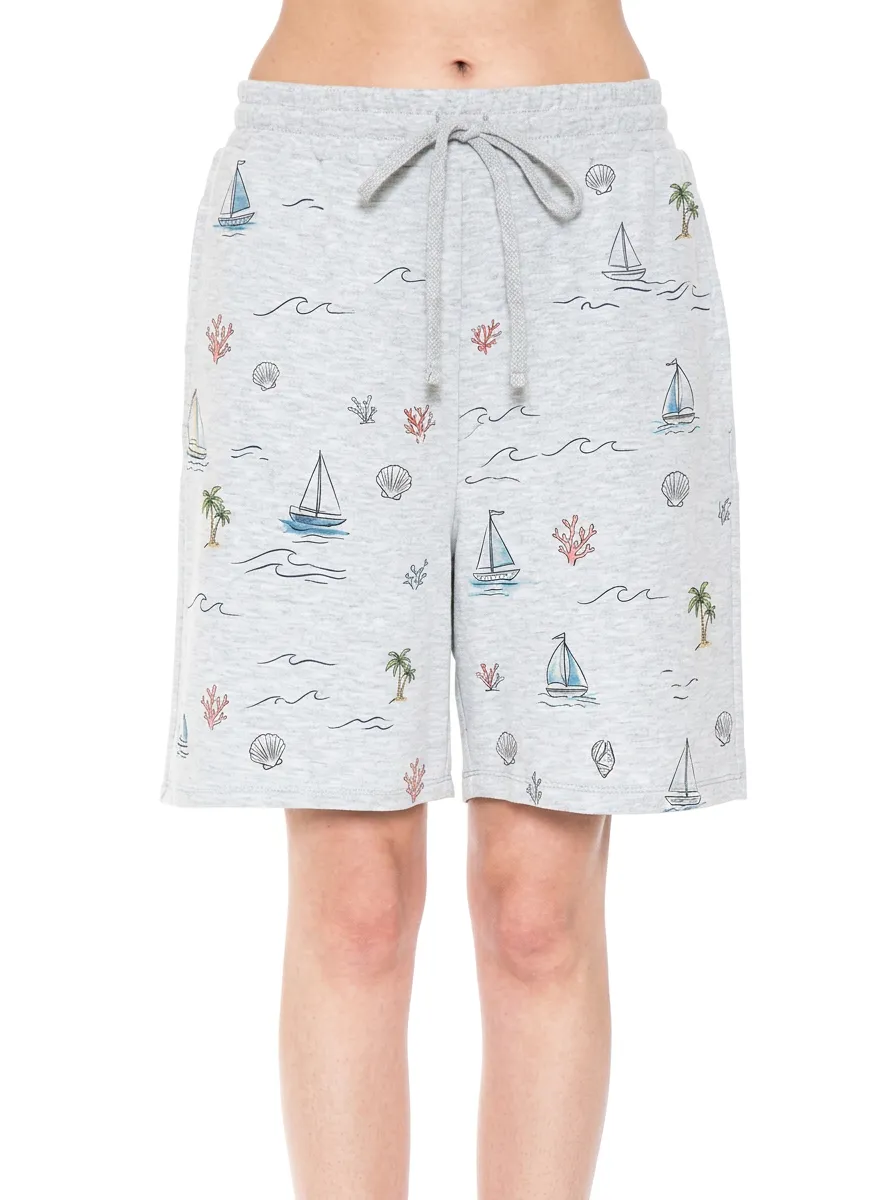 Women's Coastal Nautical Sailboat Seashell Printed Shorts