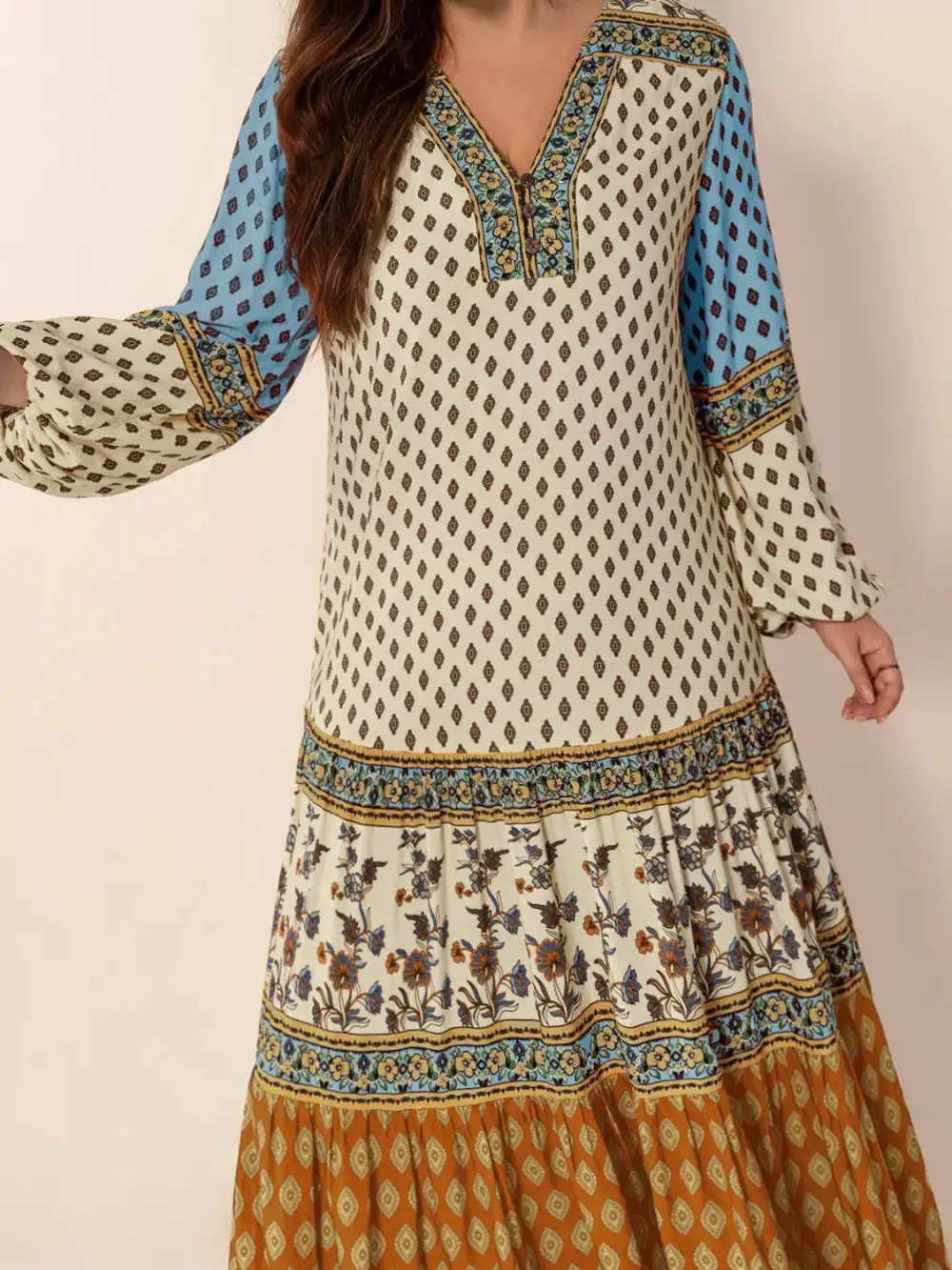 Comfort Fit Printed Long Sleeve Maxi Dress