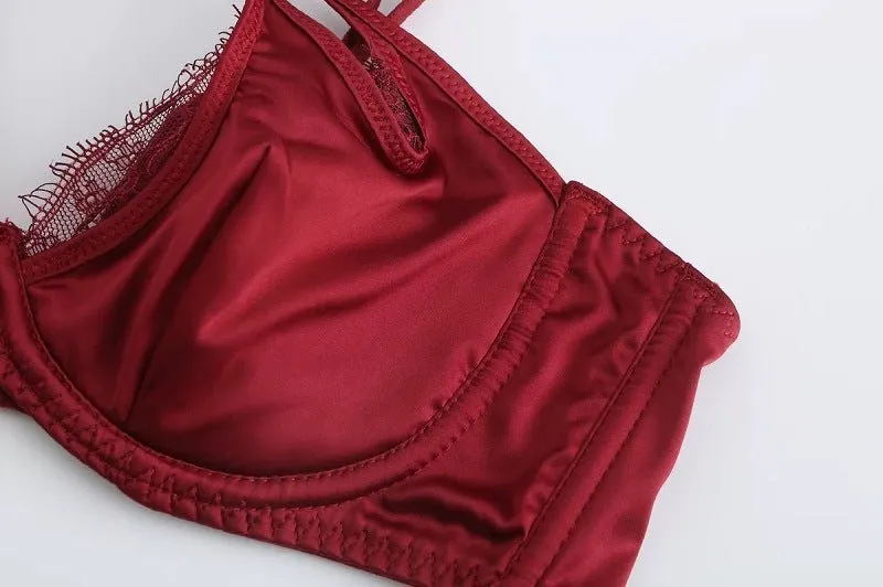 Satin Hollow Lace Bra And Panty Set
