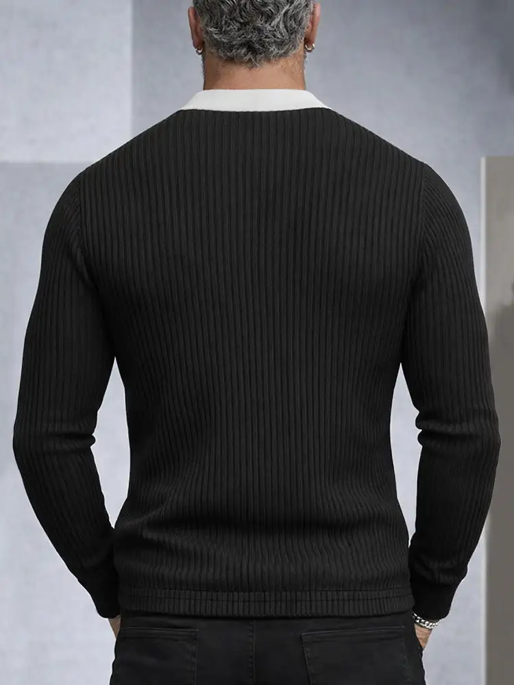 Slim Fit Contrast Color Neck Knit Top T-Shirt