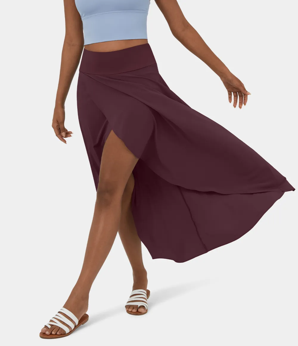 Breezeful High Waisted High Low Ruffle 2-in-1 Flowy Quick Dry Casual Regular Maxi Skirt