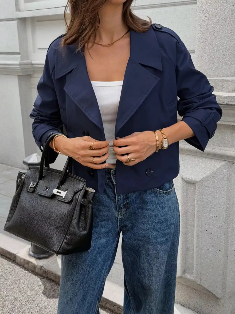 Cropped Double-breasted Raglan Sleeve Jacket