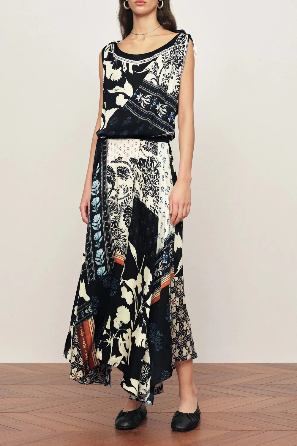 Sleeveless Draped Viscose Midi Dress