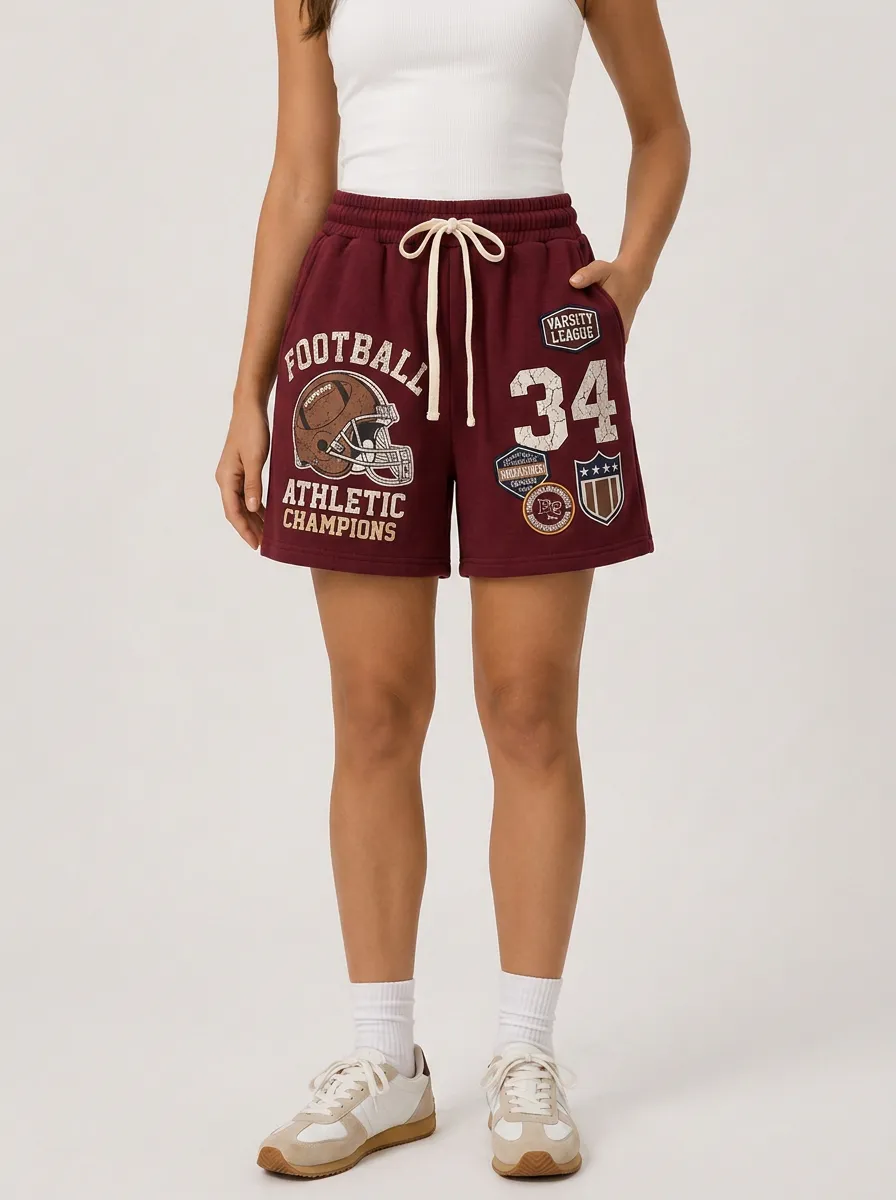 Women's Football Lover Varsity 34 Helmet Printed Shorts