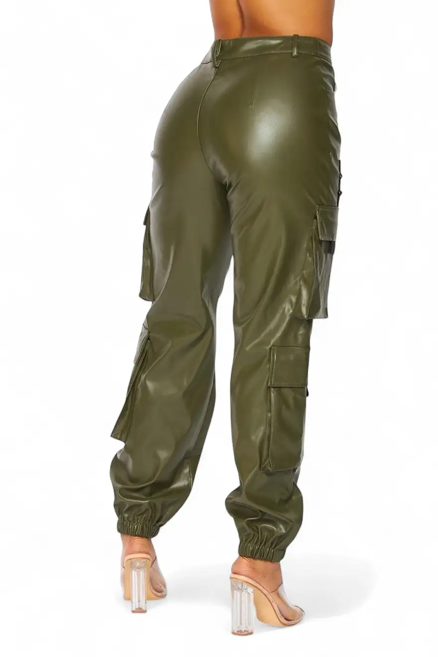Women's Jogger Vegan Leather Cargo Pants