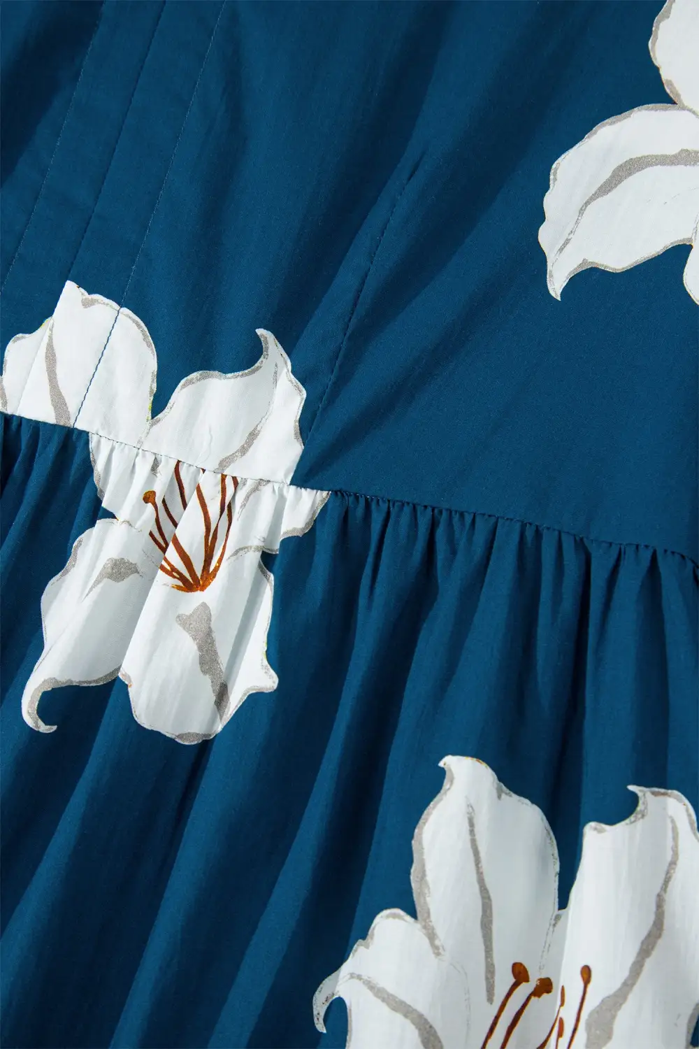 Polished Detail Floral Printed V Neck Midi Dress