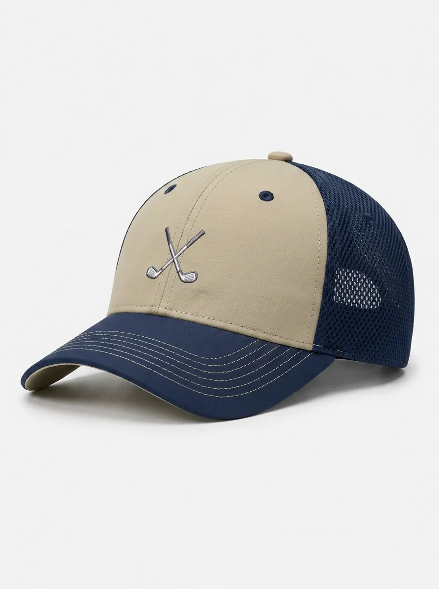 Unisex Golf Lover Crossed Clubs Embroidered Mesh Cap