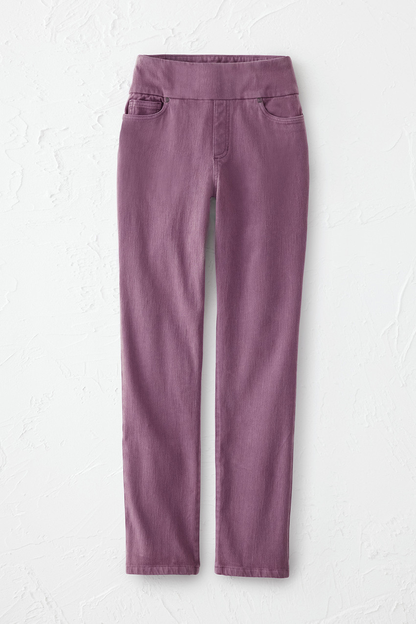 Knit Denim Mid Rise Slim-Leg Ankle Jeans