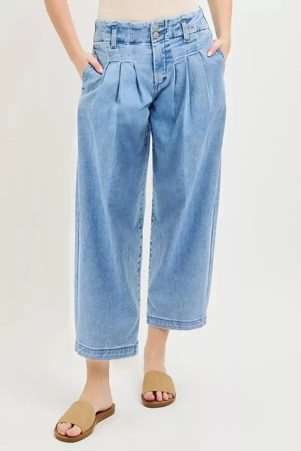 Pleated Barrel Leg Jeans