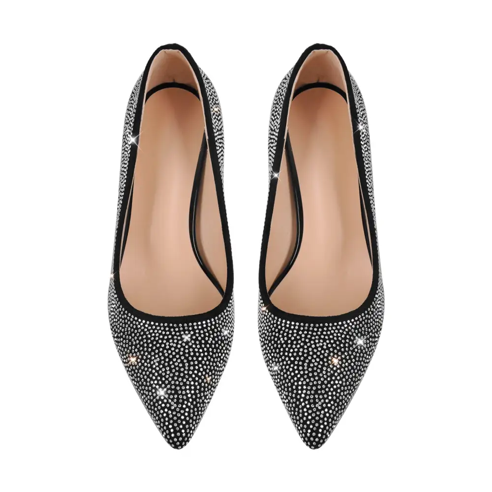 Rhinestone Pointed Toe Low Heel Pumps