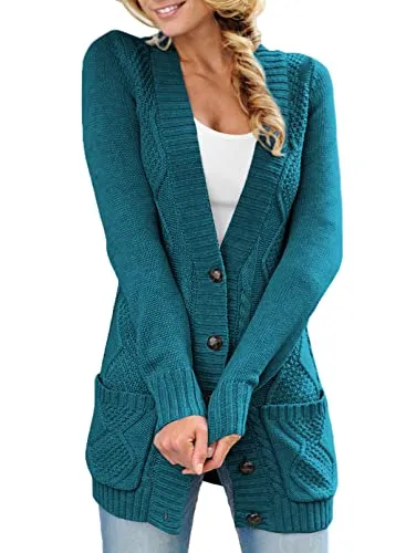 Women Open Front Cardigan Sweater Button Down Knit Sweater Coat