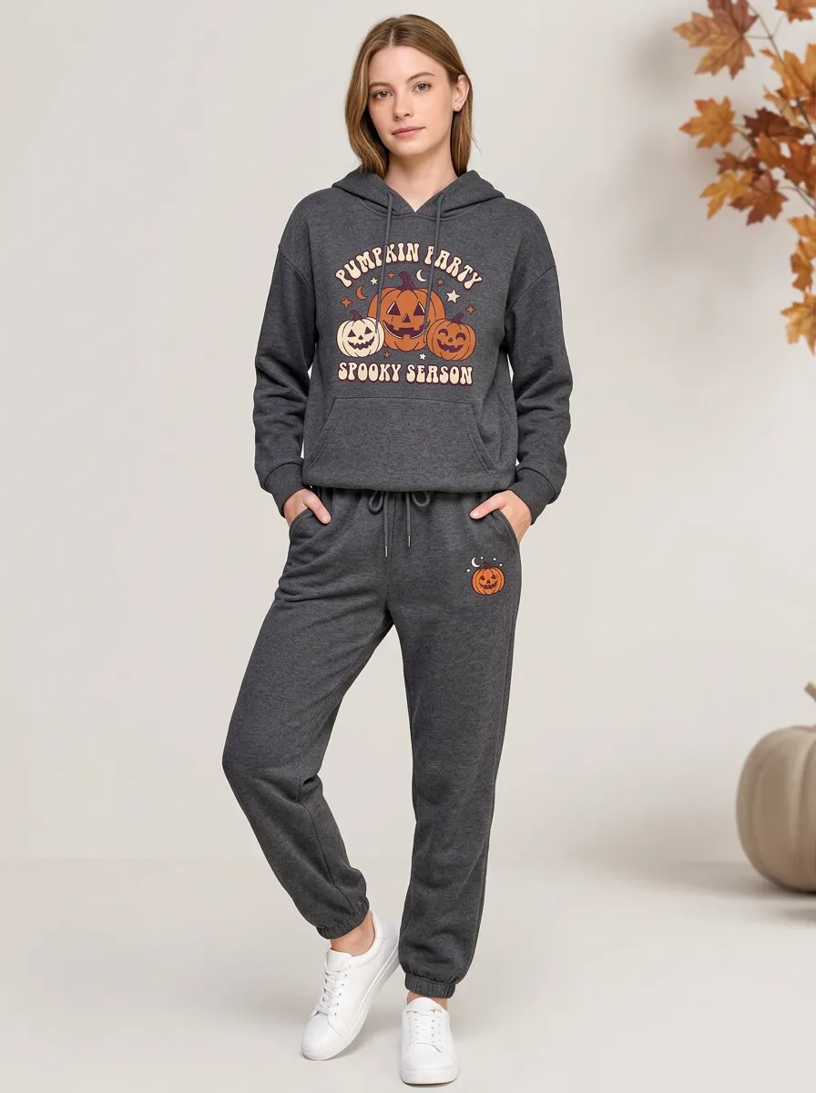 Women's Halloween Pumpkin Party Spooky Season Printed Jogger Set