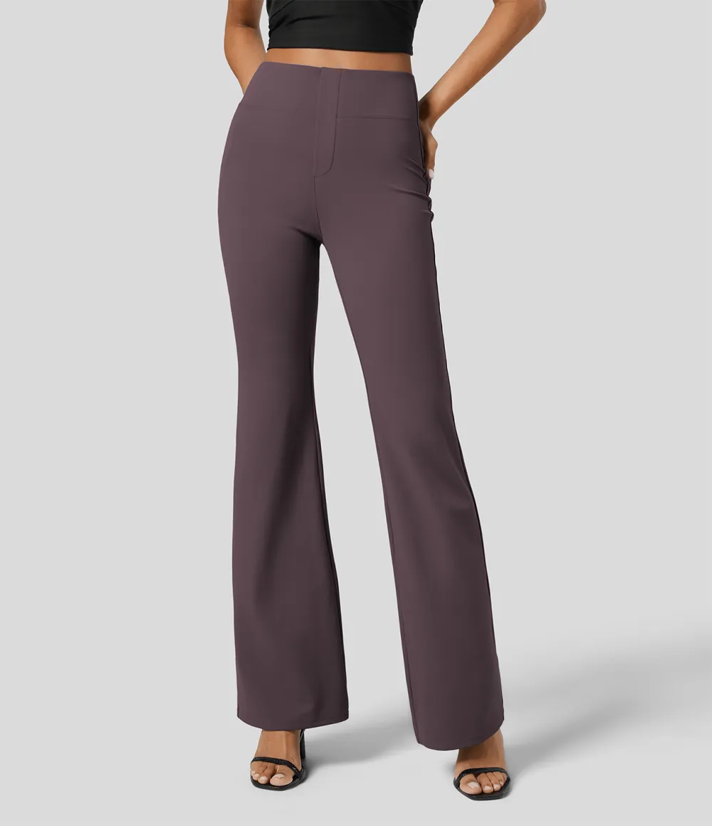  High Waisted Back Side Pocket Slight Flare Work Pants