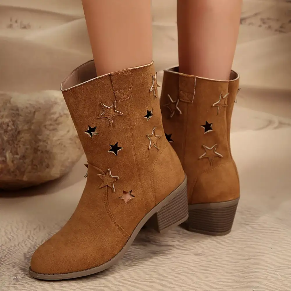 Star Cutout Block Heel Boots