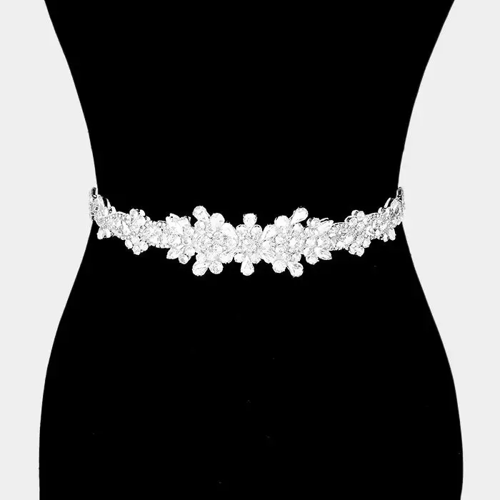 Elegant Floral Crystal Convertible Wedding Sash Belt