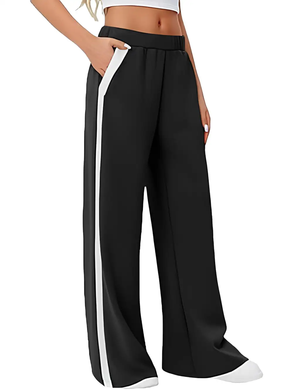 Relaxed Side Striped Wide Leg Pants