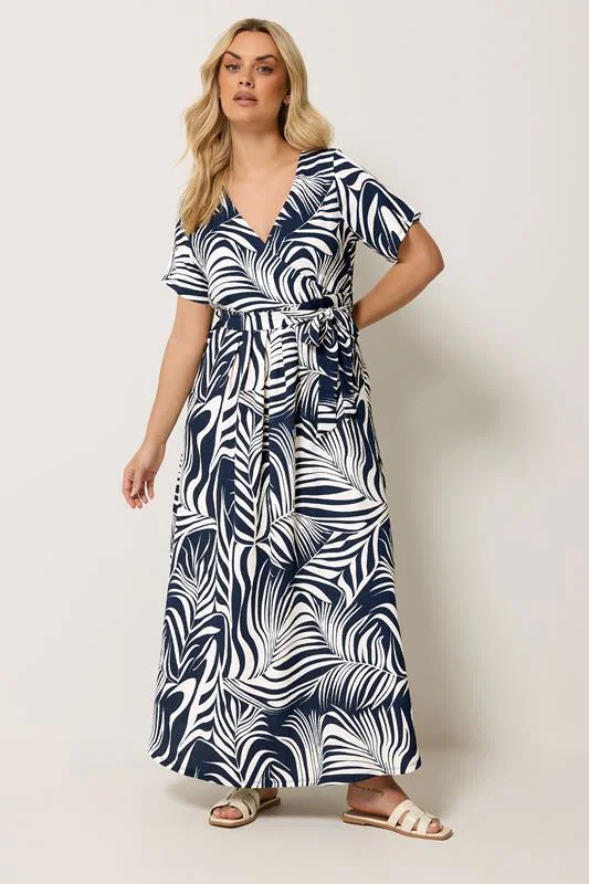 Blue Leaf Print Wrap Front Dress detail 1