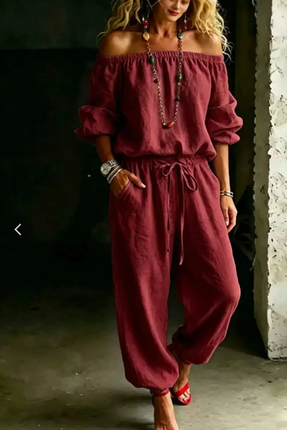 Full Size Off Shoulder Top and Pants Set Plus