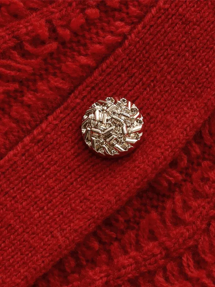 Wool Chili Red Women Cardigan
