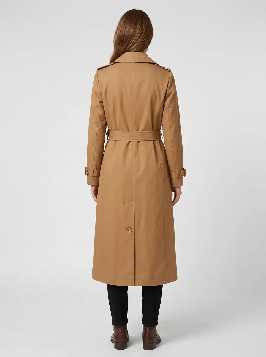 Women's Minimalist Double-Breasted Belted Classic Long Trench Coat