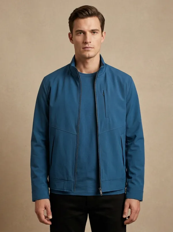 Zip Stand Collar Denim Jacket