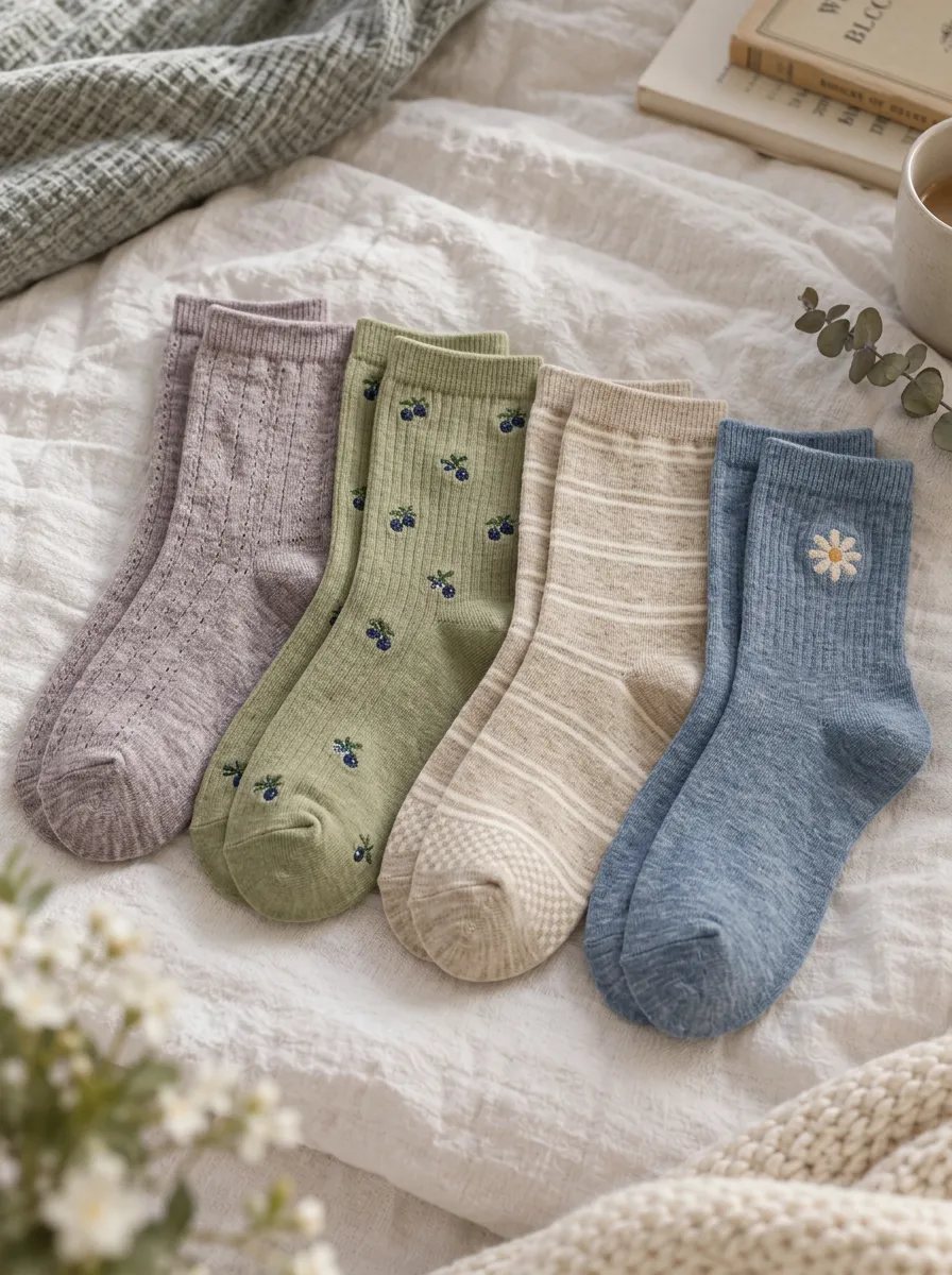 Women's Floral Berry Striped Printed 4-Pack Socks