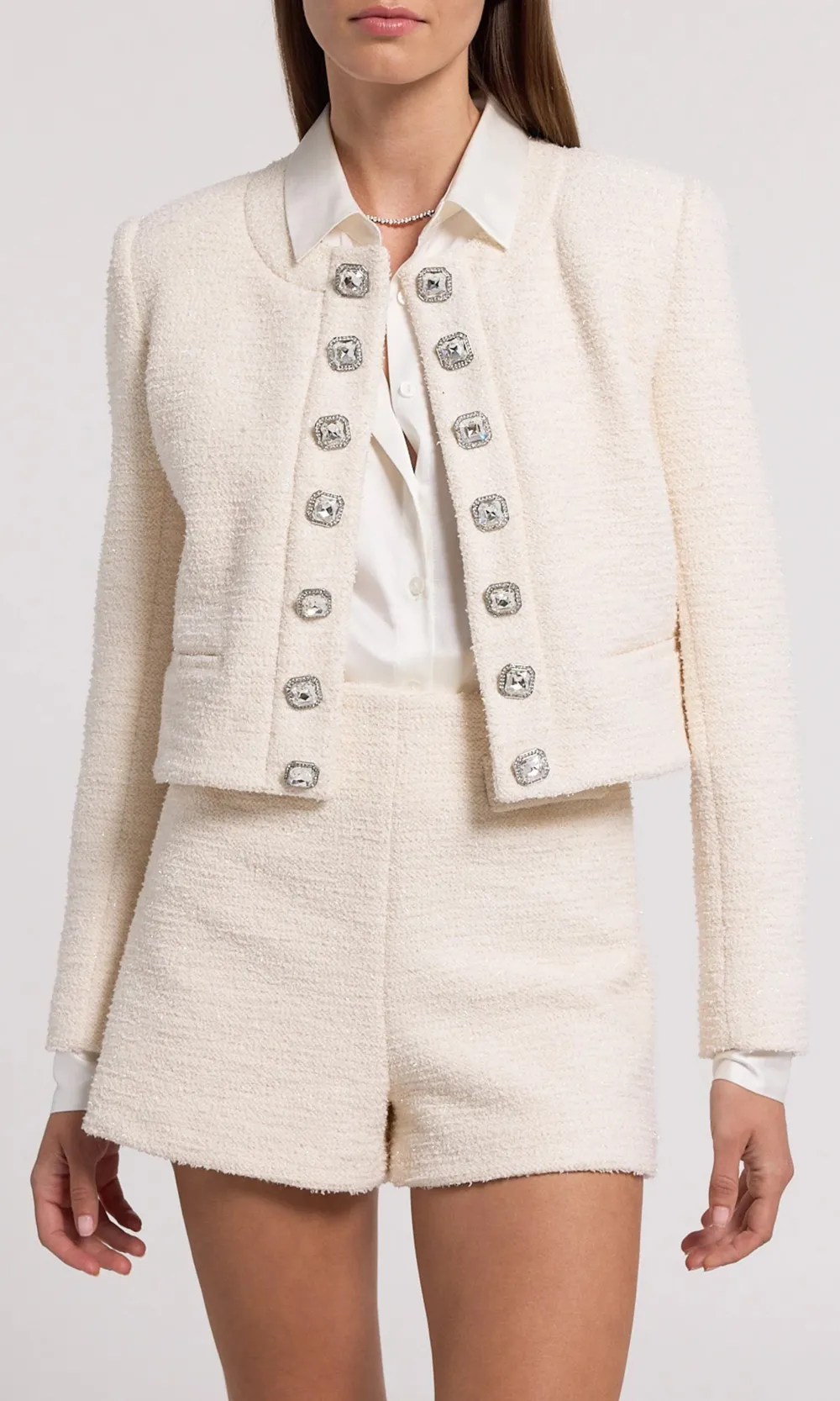 Beige Tweed Shorts