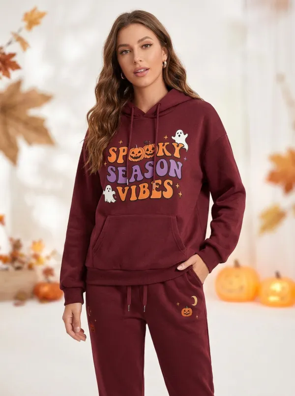 Women's Halloween Charcoal Spooky Season Ghost Pumpkin Hoodie Jogger Set
