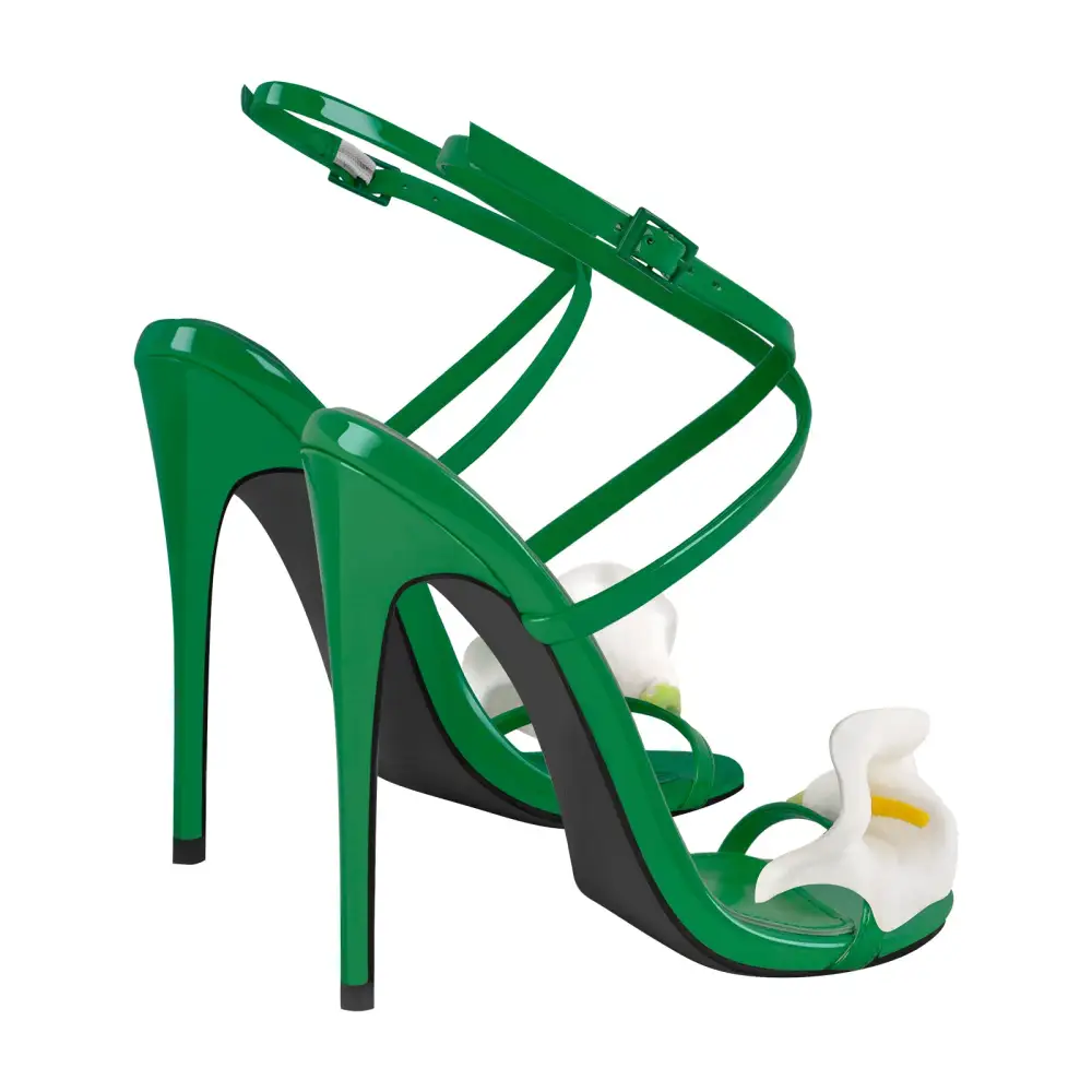 Round Toe Calla Lily Cross Strap Sandals