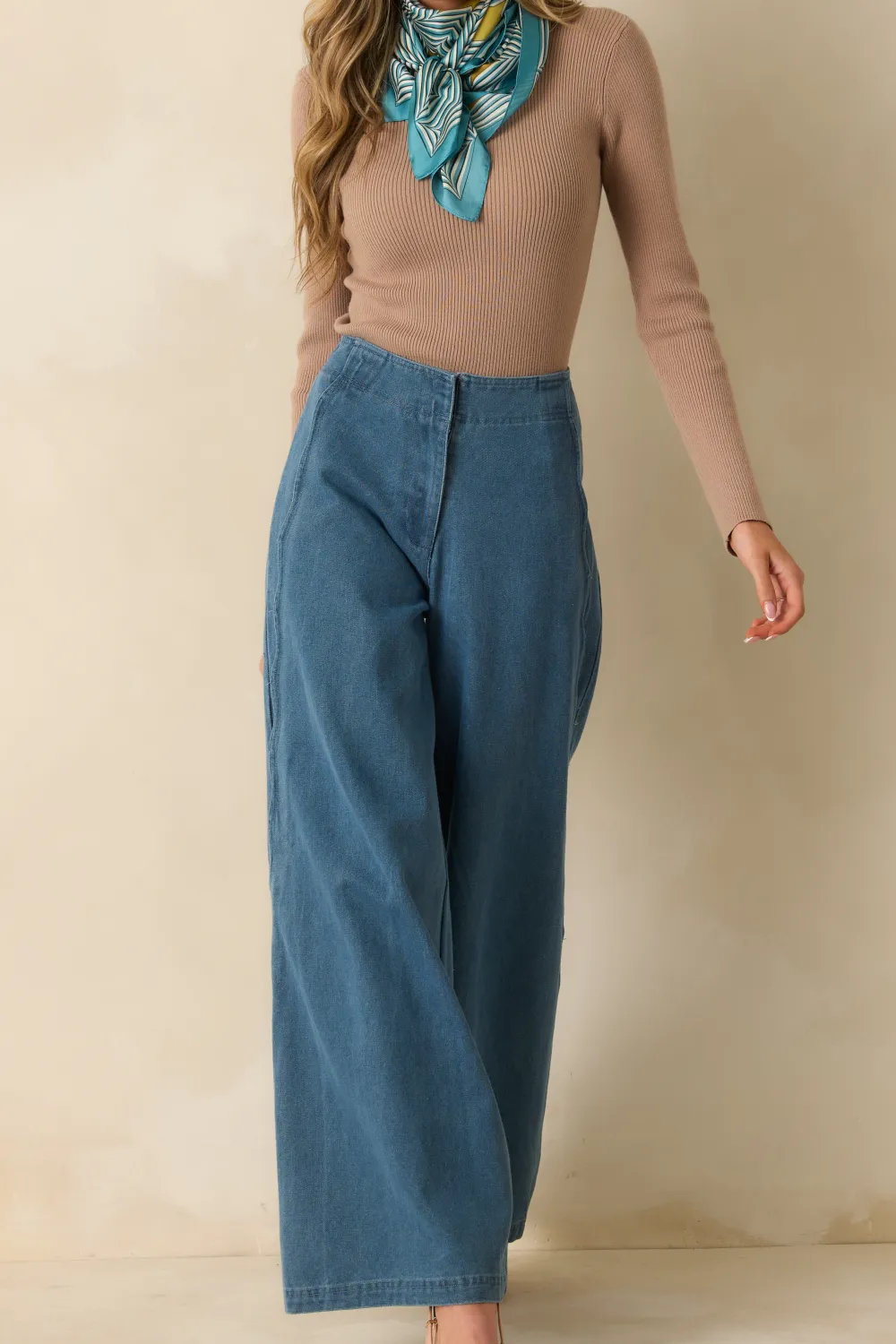 Appeal Medium Wash Scalloped Edge Wide Leg Jeans