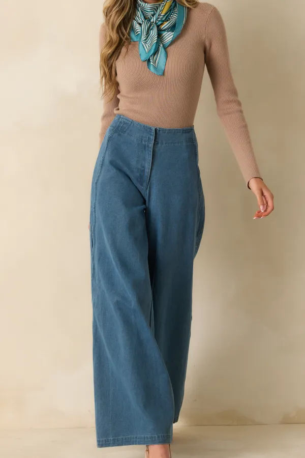 Appeal Medium Wash Scalloped Edge Wide Leg Jeans