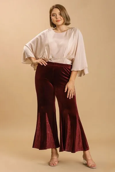 Sequin Elastic Waist Velvet Stretch Flared Pants