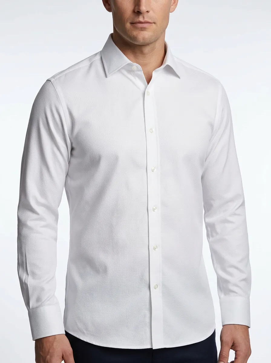 Men's Business Formal Solid White Textured Dress Shirt